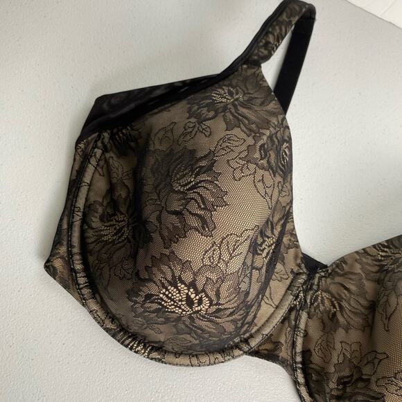 Bali Underwire Bra Size 42 DDD 42F Plus Size Black Lace Mesh Sexy Neutral Floral - Picture 2 of 7